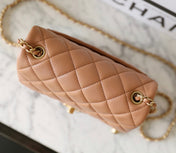 CHANEL 25S FLAP BAG 18 CM IN LIGHT BROWN LAMBSKIN WITH GOLD HARDWARE