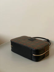 BEAU TOP HANDLE BAG 34 IN LODEN GREEN TARTAN AND BLACK LEATHER TRIM