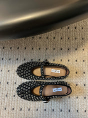 STRASS BALLET FLATS IN BLACK LAMBSKIN