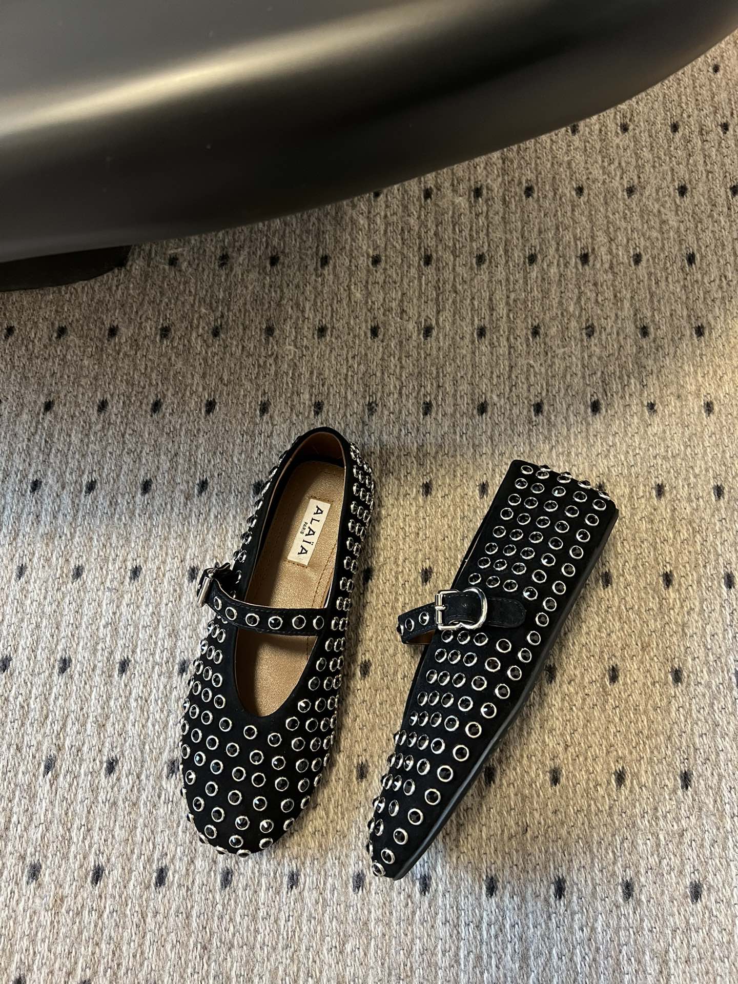 STRASS BALLET FLATS IN BLACK LAMBSKIN