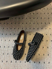 STRASS BALLET FLATS IN BLACK LAMBSKIN