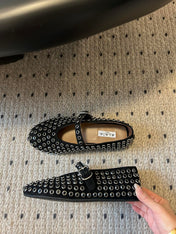 STRASS BALLET FLATS IN BLACK LAMBSKIN