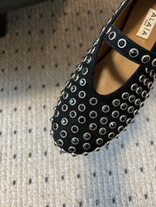 STRASS BALLET FLATS IN BLACK LAMBSKIN