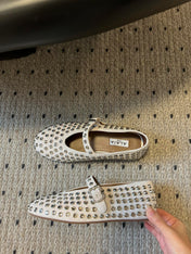 STRASS BALLET FLATS IN WHITE LAMBSKIN