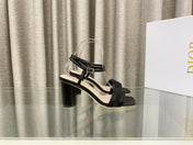DWAY HIGH HEEL EMBROIDERED SANDAL BLACK CALFSKIN 75 MM