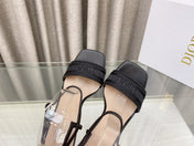 DWAY HIGH HEEL EMBROIDERED SANDAL BLACK CALFSKIN 95 MM