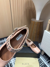 BIKER BALLET FLATS IN PEACH PINK CALFSKIN