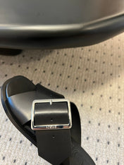 PETAL BELT FLAT SANDAL IN BLACK CALFSKIN