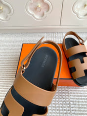 HM 26S CHYPRE SANDAL WITH BACK STRAP IN BROWN CALFSKIN