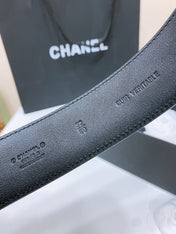 DOUBLE C BELT 38MM IN BLACK QUILTED LAMBSKIN WITH SILVER OVAL BUCKLE AND CENTERED LOGO