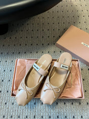 MIUMIU 26S BALLET MULES IN NUDE BROWN CALFSKIN WITH BOW