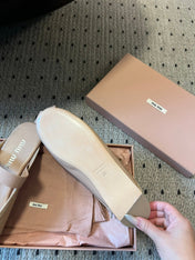 MIUMIU 26S BALLET MULES IN NUDE BROWN CALFSKIN WITH BOW