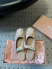 MIUMIU 26S BALLET MULES IN NUDE BROWN CALFSKIN WITH BOW
