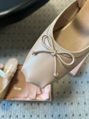 MIUMIU 26S BALLET MULES IN NUDE BROWN CALFSKIN WITH BOW