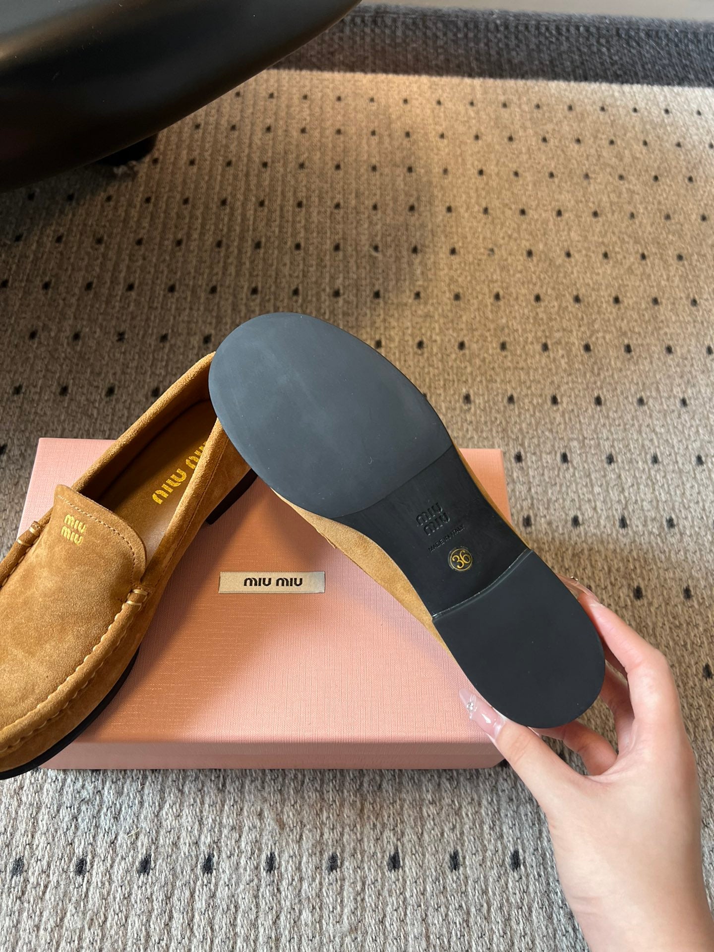 MIUMIU 26S LOAFERS IN TAN BROWN SUEDE