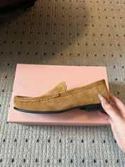 MIUMIU 26S LOAFERS IN TAN BROWN SUEDE