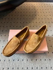 MIUMIU 26S LOAFERS IN TAN BROWN SUEDE