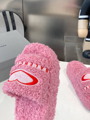 BALENCIAGA 25S SLIPPERS IN PINK MIX RED WOOL