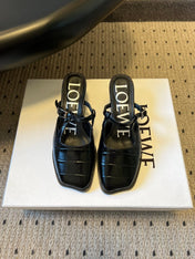 LOEWE 26S ONDA MULE 45MM IN BLACK EMBOSSED CROCODILE CALFSKIN