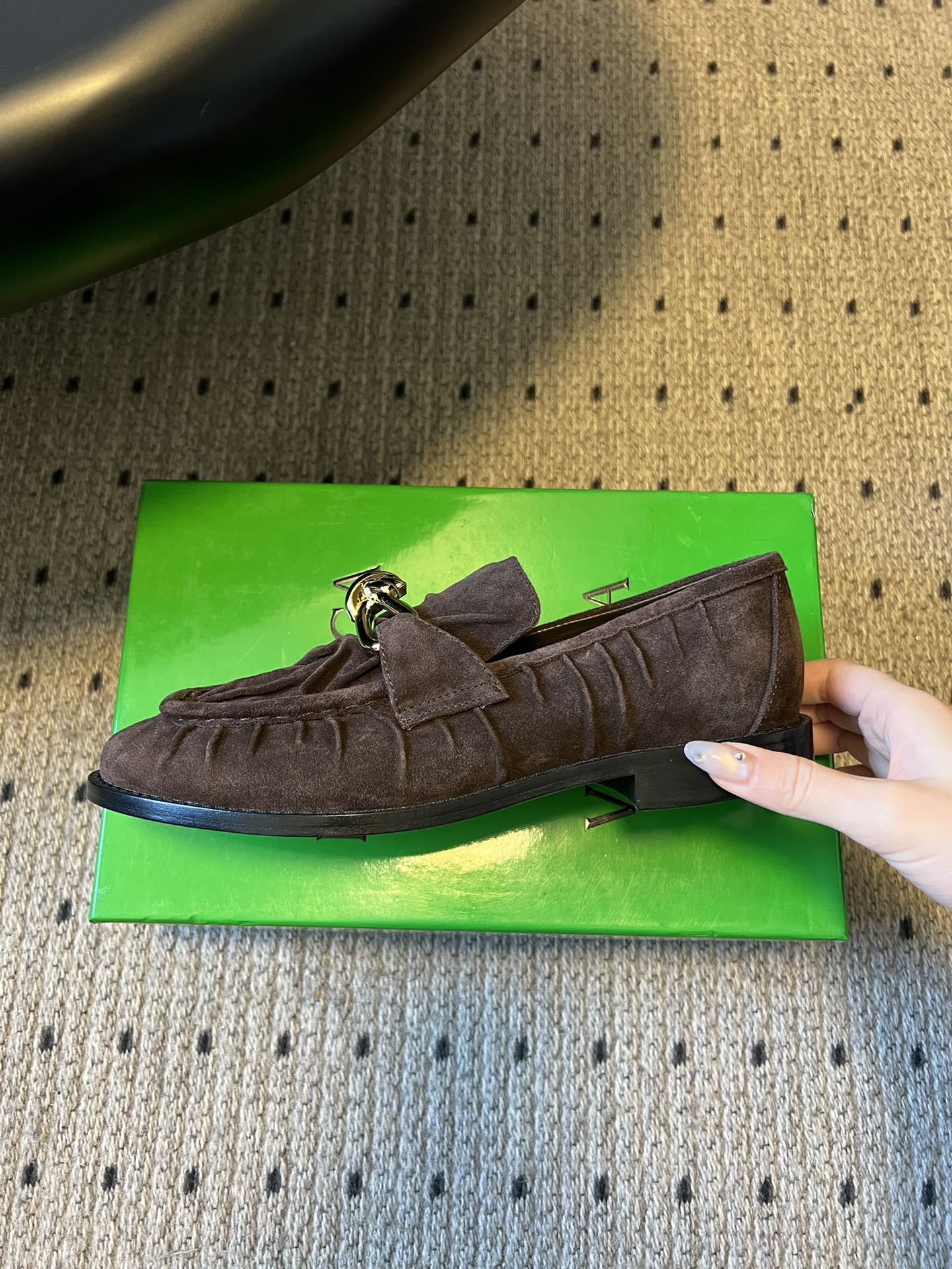 BOTTEGA VENETA 26S LOAFERS IN DARK BROWN SUEDE WITH GOLD HARDWARE