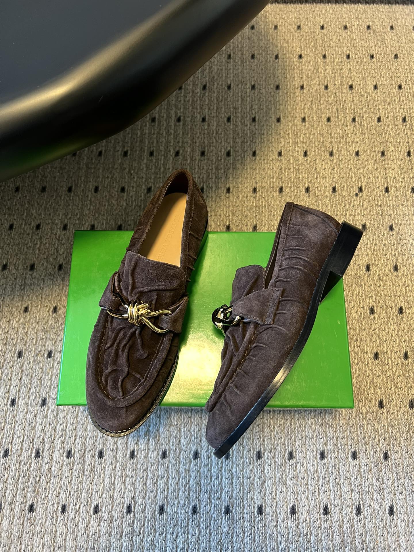 BOTTEGA VENETA 26S LOAFERS IN DARK BROWN SUEDE WITH GOLD HARDWARE