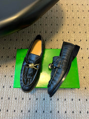 BOTTEGA VENETA 26S LOAFERS IN BLACK LAMBSKIN WITH GOLD HARDWARE