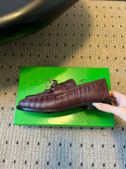 BOTTEGA VENETA 26S LOAFERS IN DARK BROWN LAMBSKIN WITH GOLD HARDWARE