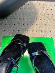 BOTTEGA VENETA 26S SQUARE-TOE HIGH-HEEL SANDALS 90 MM IN BLACK LAMBSKIN AND WOOL