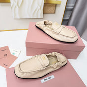 MIUMIU 26S RUCHES LOAFERS IN BEIGE LAMBSKIN