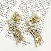 CD 26S STAR CRYSTAL FRINGE PEARL EARRINGS IN GOLD TONE METAL 631052