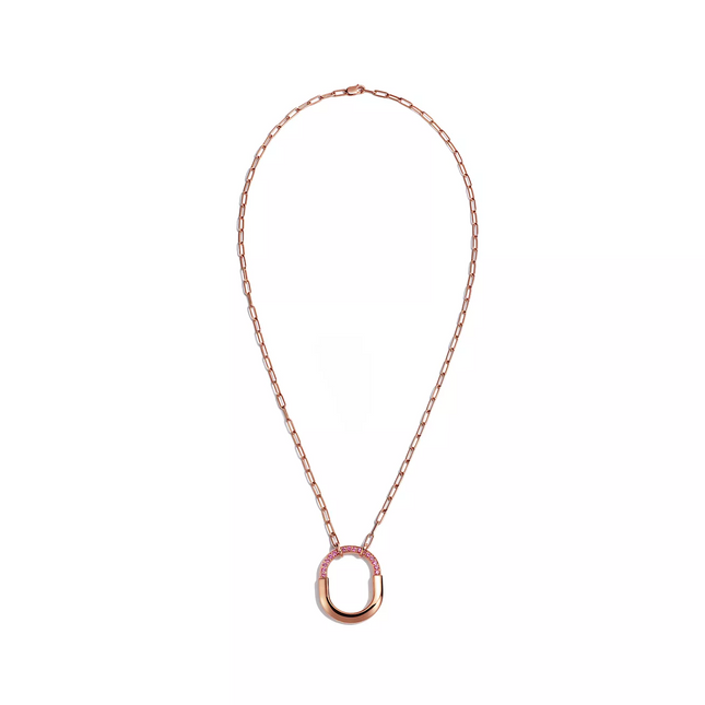 LOCK MEDIUM PENDANT PINK DIAMOND PINK GOLD NECKLACE