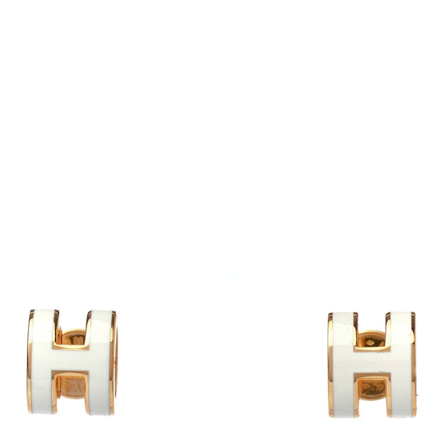 GOLD LACQUERED MINI POP H EARRINGS WHITE