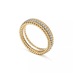 ROPE TWO-ROW GOLD DIAMOND RING
