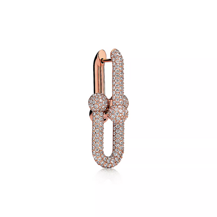 LARGE LINK EARRINGS PINK GOLD WITH PAVED DIAMONDS