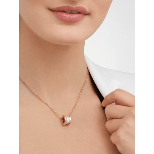 ZERO 1 PINK GOLD PENDANT NECKLACE WITH PAVED DIAMONDS