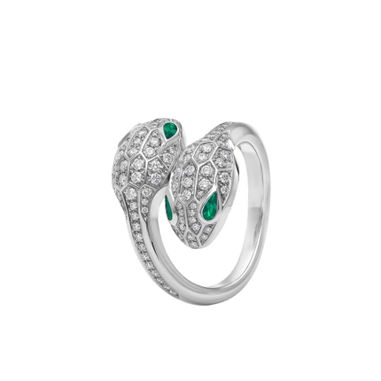 SERPENTI RING MALACHITE DIAMOND DOUBLE SNAKE