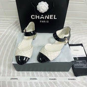 CC FLAT SANDAL IN WHITE MIX BLACK CALFSKIN