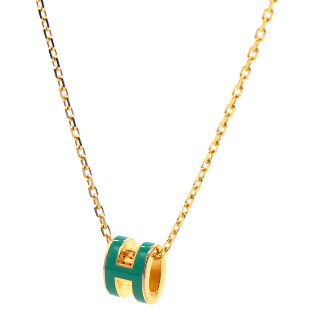 POP H NECKLACE GREEN LACQUER YELLOW GOLD PLATED PENDANT