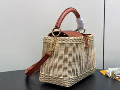 LV 25S CAPUCINES BB BAG 27 PINIC IN TAN CALFSKIN GOLD HARDWARE