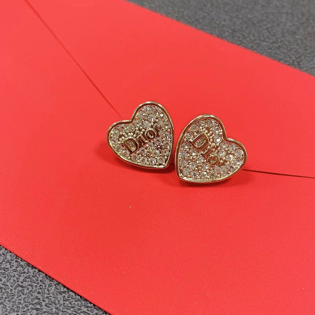 CD HEART EARRINGS GOLD FULL DIAMOND