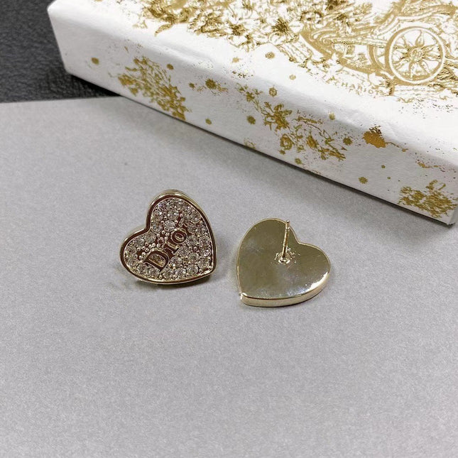 CD HEART EARRINGS GOLD FULL DIAMOND