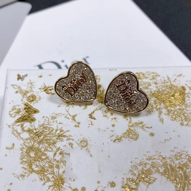 CD HEART EARRINGS GOLD FULL DIAMOND