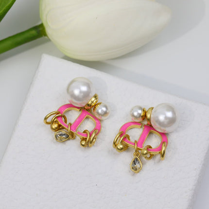 CD PINK PEARL GOLD 1 DIAMOND EARRINGS