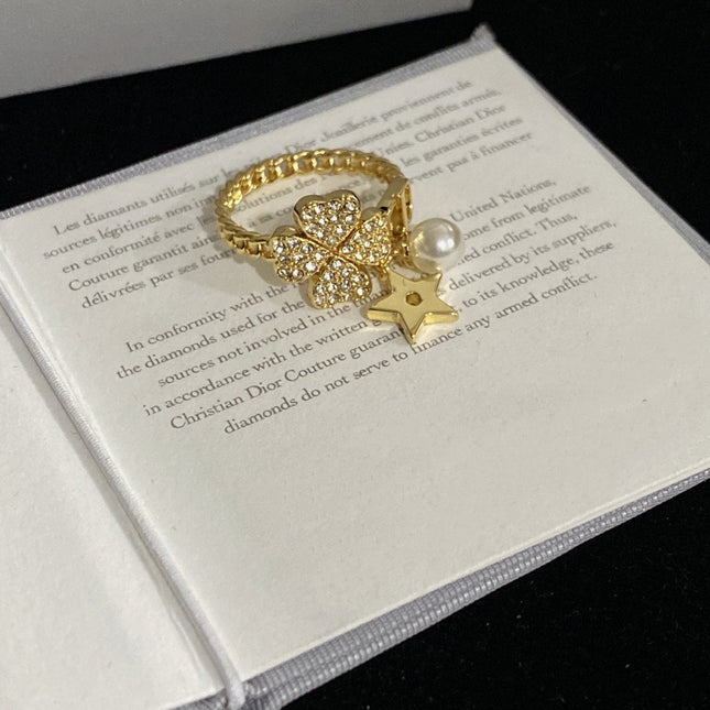 STAR PEARL CLOVER GOLD DIAMOND RING