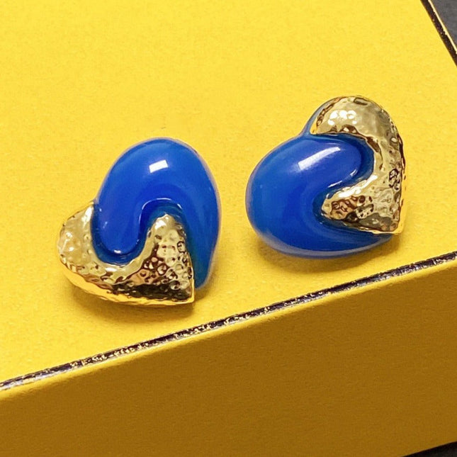 F HEART GOLD BLUE EARRINGS