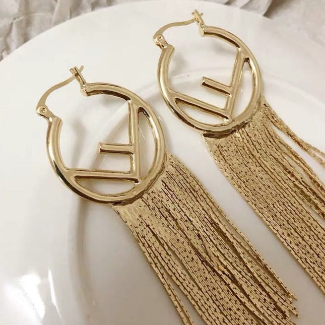 F LOGO TASSELS GOLD EARRINGS