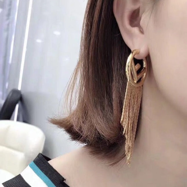 F LOGO TASSELS GOLD EARRINGS