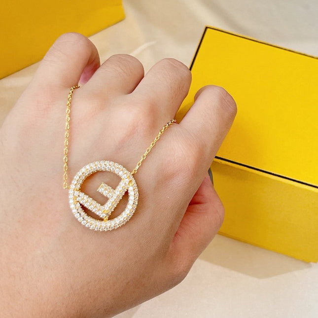 F LOGO NECKLACE GOLD FULL DIAMOND