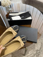 BALLET FLATS BEIGE BLACK QUILTED LAMBSKIN