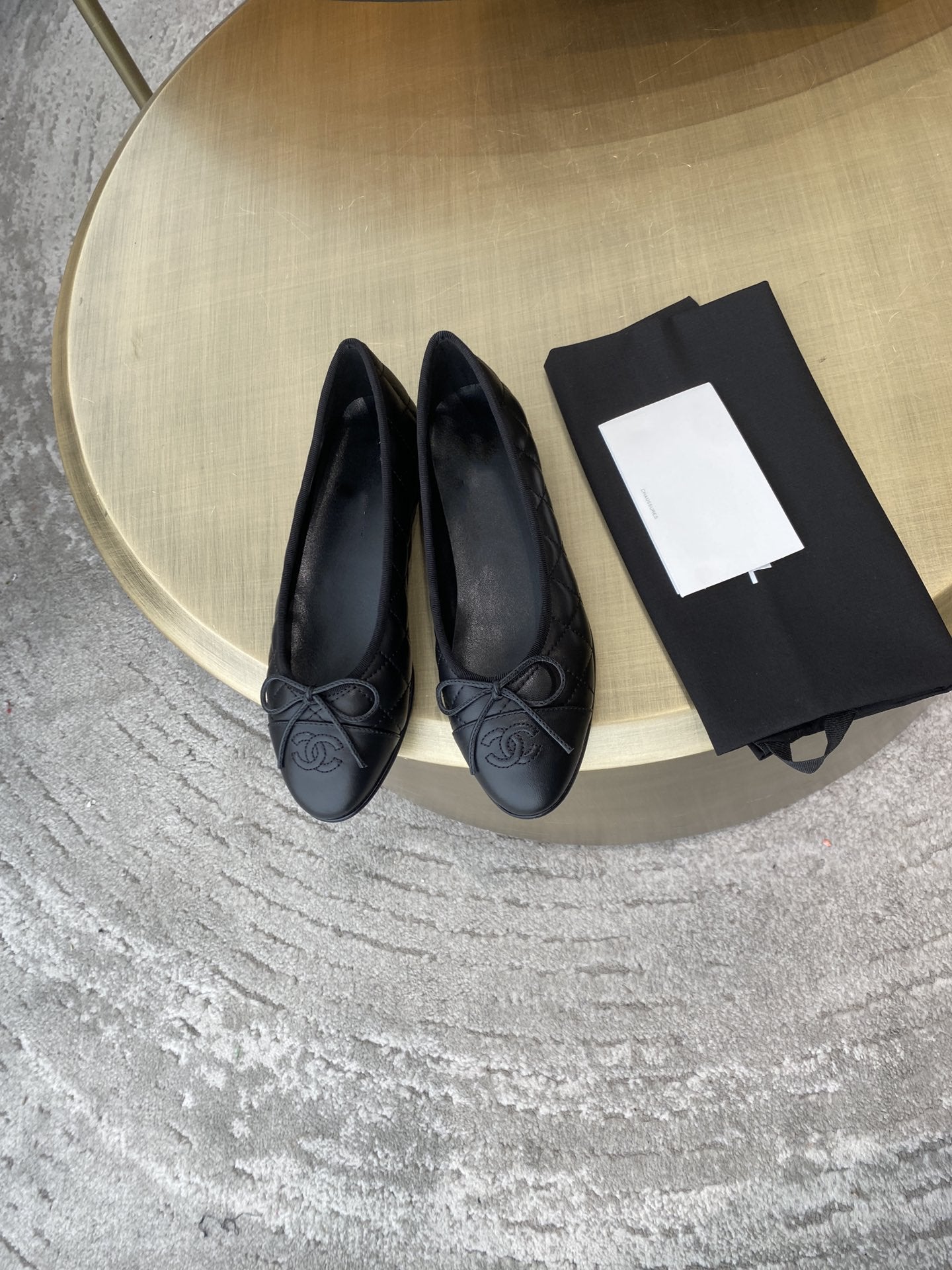 BALLET FLATS ALL BLACK QUILTED LAMBSKIN